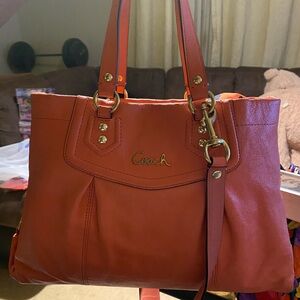 Coach Orange Leather Tote Bag
